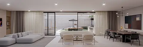Sala de estar e jantar integradas